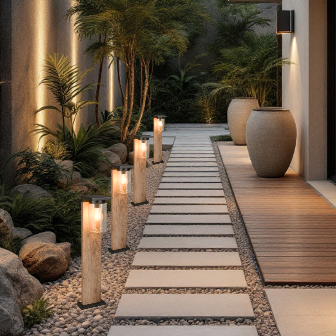 Stalp Ornamental cu Senzor Finisaj Stil Lemn 65CM GARDEN POLE