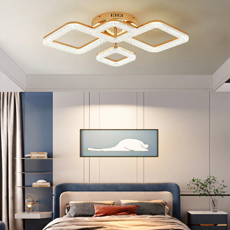 Lustra Led Golden 4 Diamonds Echivalent 400W Telecomanda Lighting Fixtures