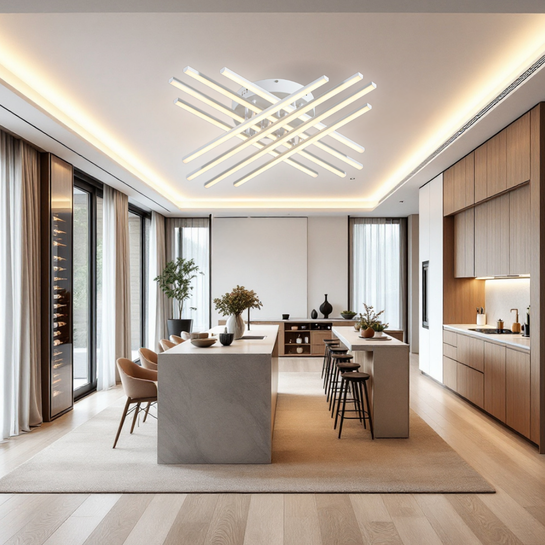 Lustra LED 8 Modern LINES White Echivalent 400W Telecomanda WT-7021-8C ALBA / 72CM / MINIMALIST DESIGN Lighting Fixtures