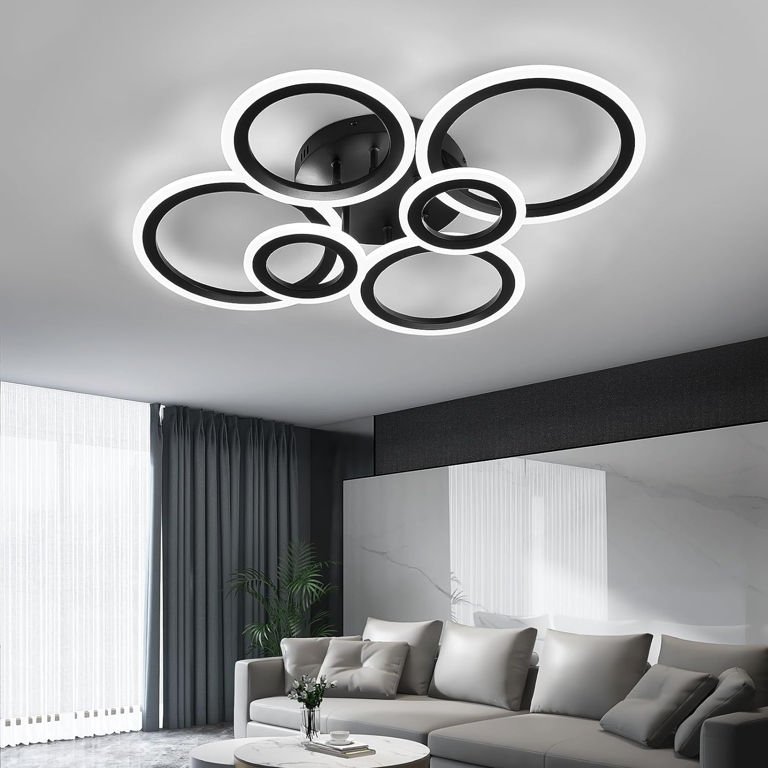 Lustra Led 4 + 2 Circle Maxi Black Smart Echivalent 600W Lighting Fixtures