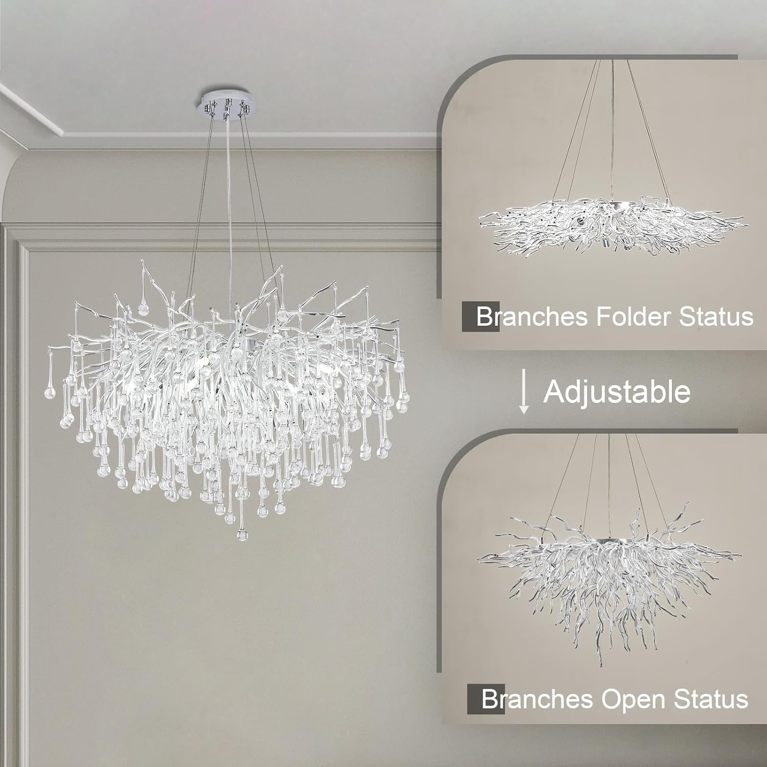 Candelabru Cristal LUXURY Silver Tears 60CM ARGINTIE / 60CM / LUXURY Chandeliers Crystal