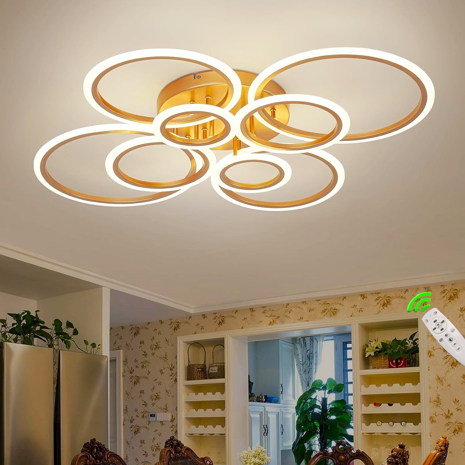 Lustra LED Circle 4 + 4 Gigant Gold Echivalent 1000W Telecomanda NEAGRA / 100CM / CIRCLE DESIGN Lighting Fixtures