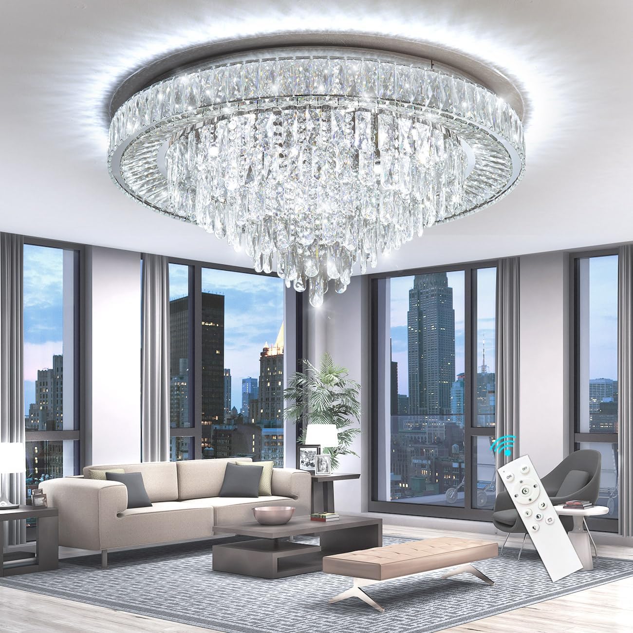 Lustra LED Cristal Aplicata Royal Round Telecomanda Echivalent 700W CHROME / 50CM / CRISTAL Chandeliers