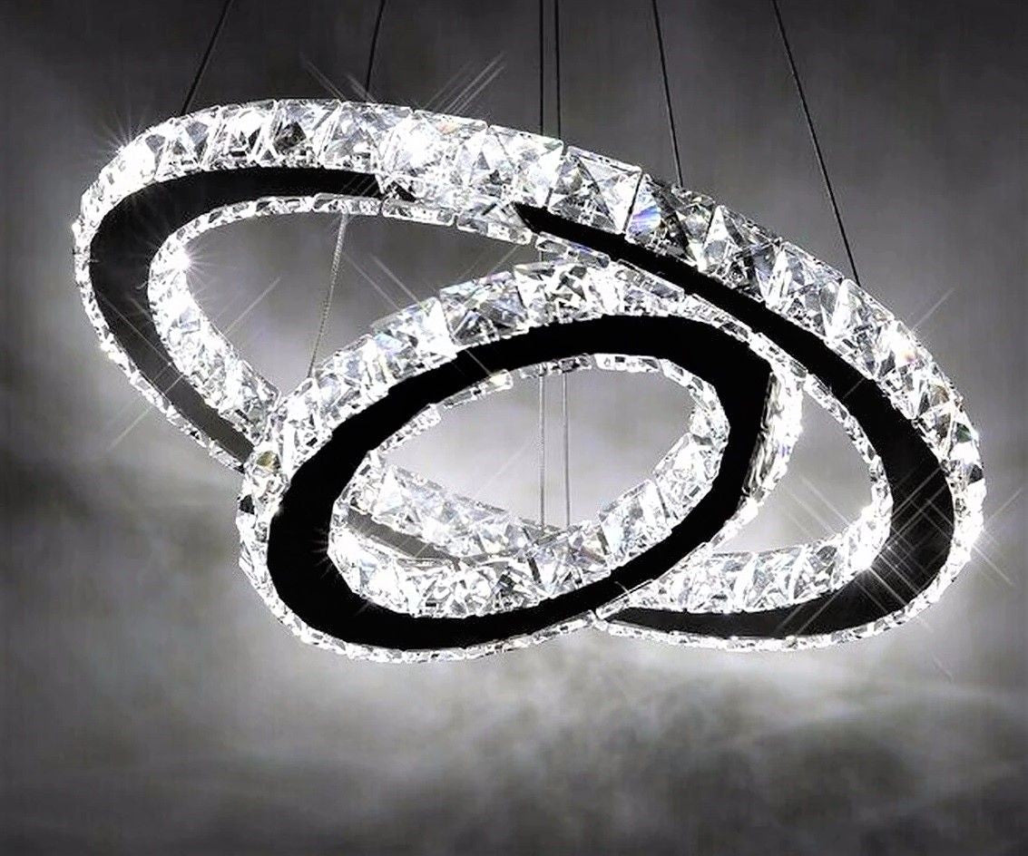 Lustra Led Cristal 2 Segmente Telecomanda Echivalent 600W Ceiling Light Fixtures