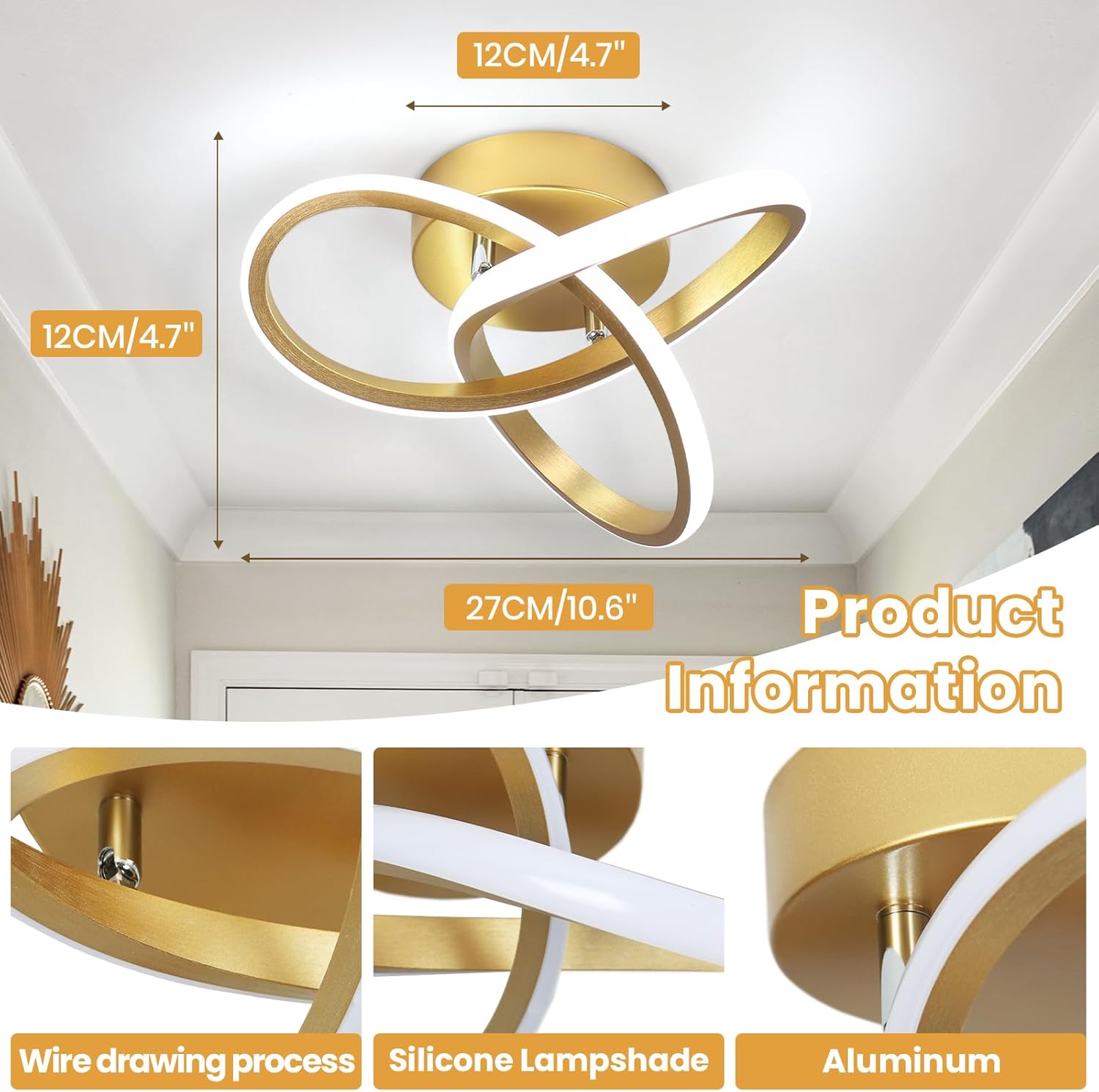 Lustra Led 48W Two Rings Gold Echivalent 200W Lighting Fixtures