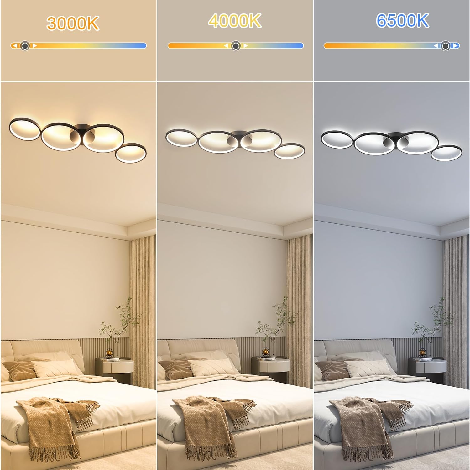 Lustra LED Modern Black 4 Rings Echivalent 600W Telecomanda NEAGRA / 88CM / MINIMALIST DESIGN Lighting Fixtures