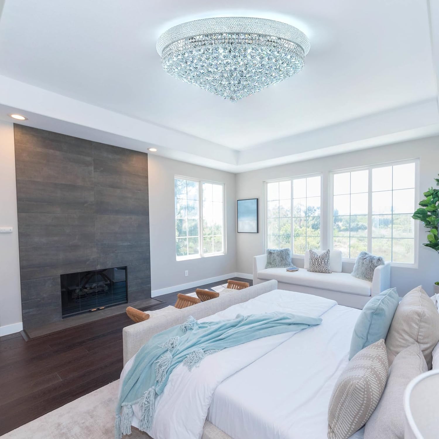 Lustra LED Aplicata Crystal Dome Silver Telecomanda si Lumini RGB Chandeliers