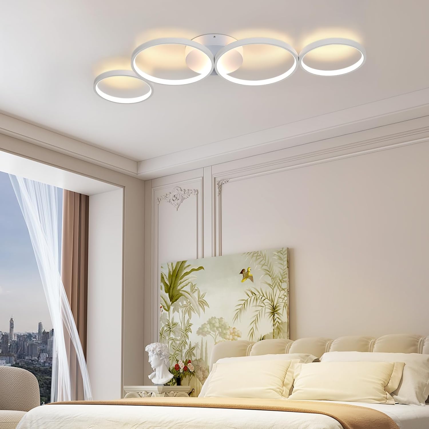 Lustra LED Modern White 4 Rings Echivalent 600W Telecomanda ALBA / 88CM / CIRCLE DESIGN Lighting Fixtures