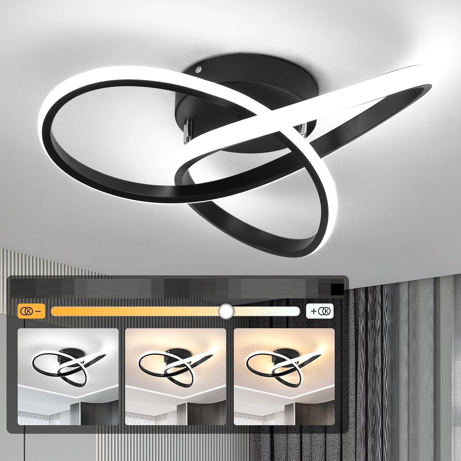 Lustra Led 48W Two Rings Black Echivalent 200W Lighting Fixtures