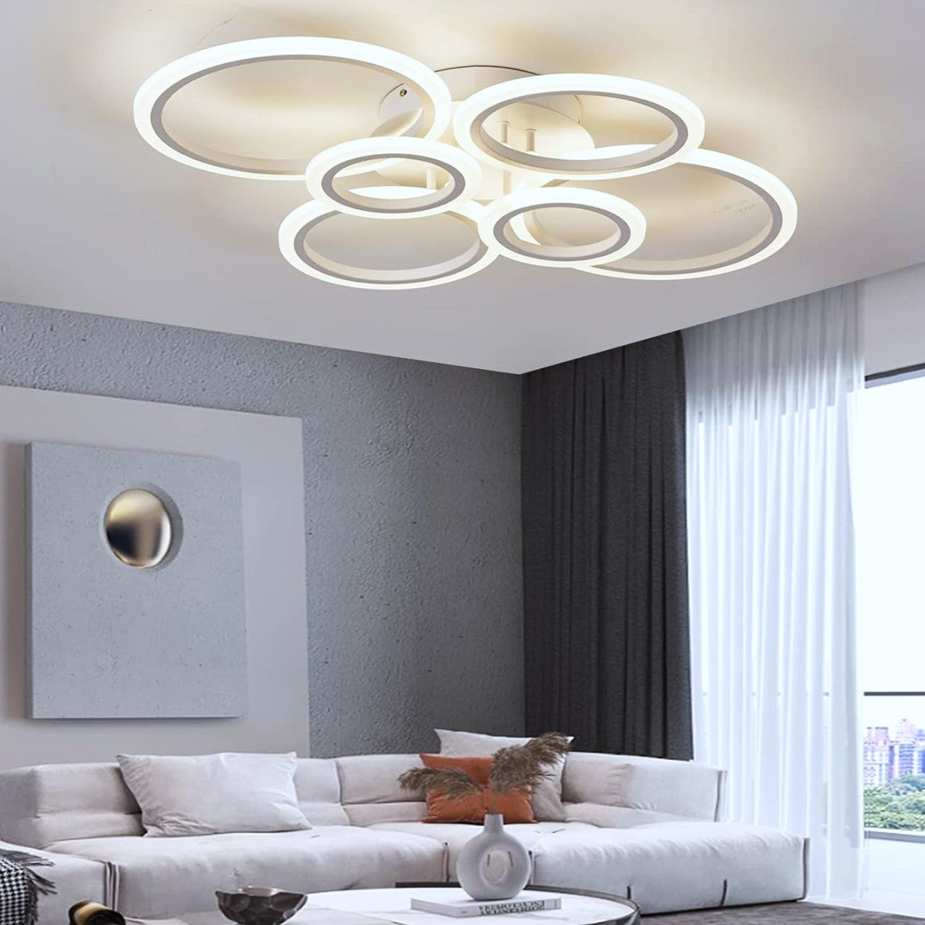 Lustra Led 4 + 2 Circle Maxi Alb Smart Echivalent 600W Lighting Fixtures