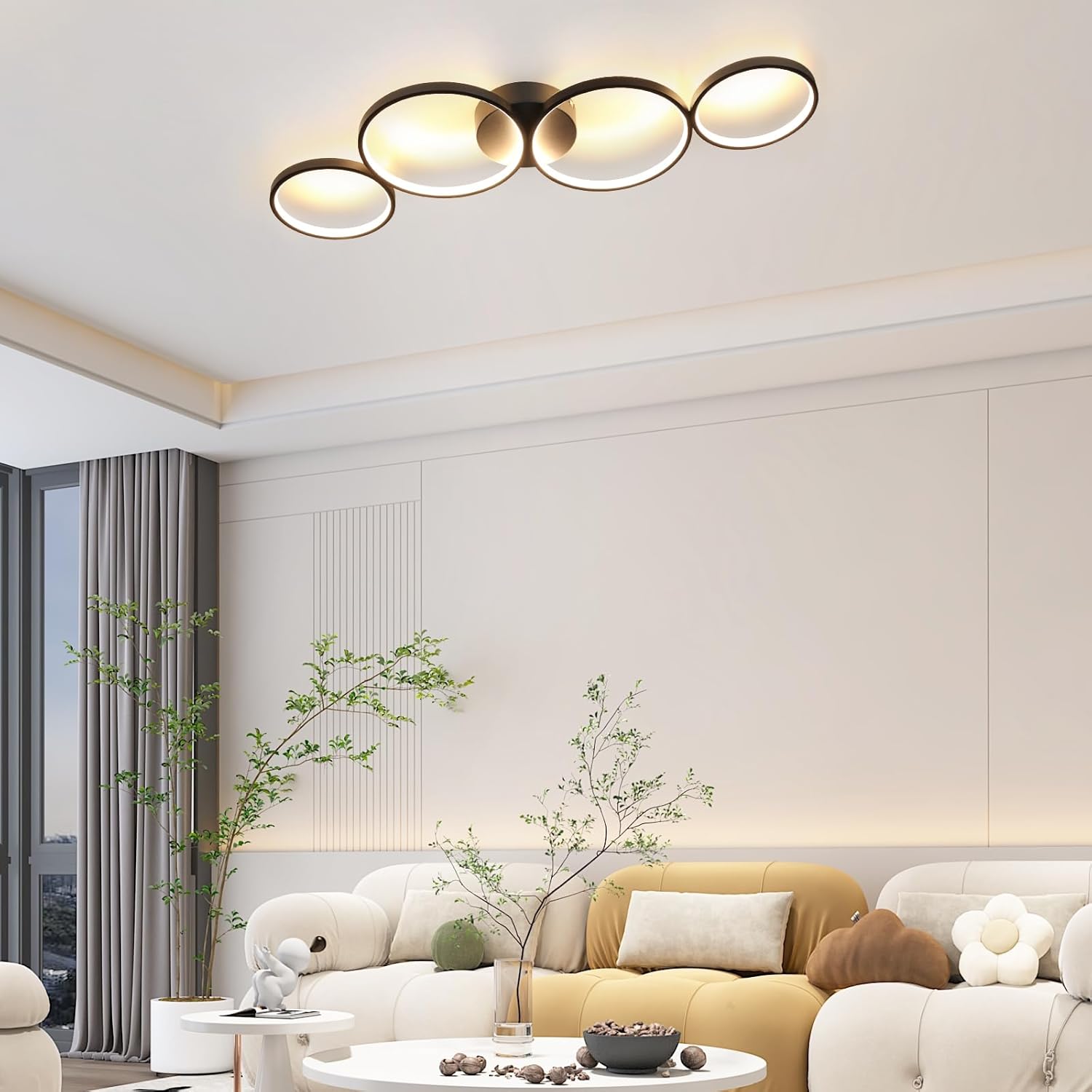 Lustra LED Modern Black 4 Rings Echivalent 600W Telecomanda NEAGRA / 88CM / MINIMALIST DESIGN Lighting Fixtures