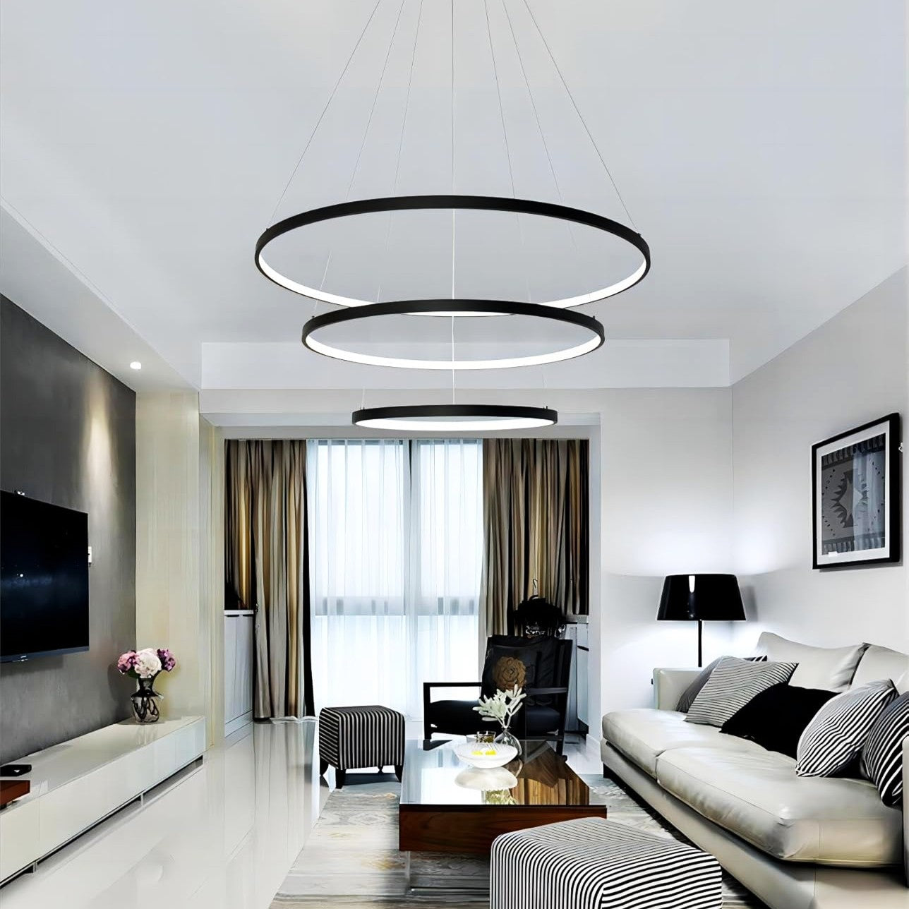 Lustra LED RGB-CCT AARON Black WIZ SMART Echivalent 1000W Telecomanda NEAGRA / 80CM / SUSPENDATE Lighting Fixtures