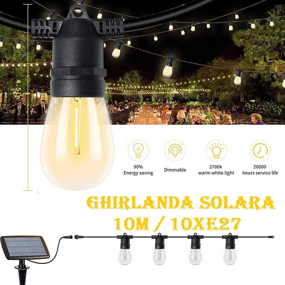 Kit Complet Ghirlanda Solara 10M / 10Xe27 Becuri Incluse Solar Bulb Strip