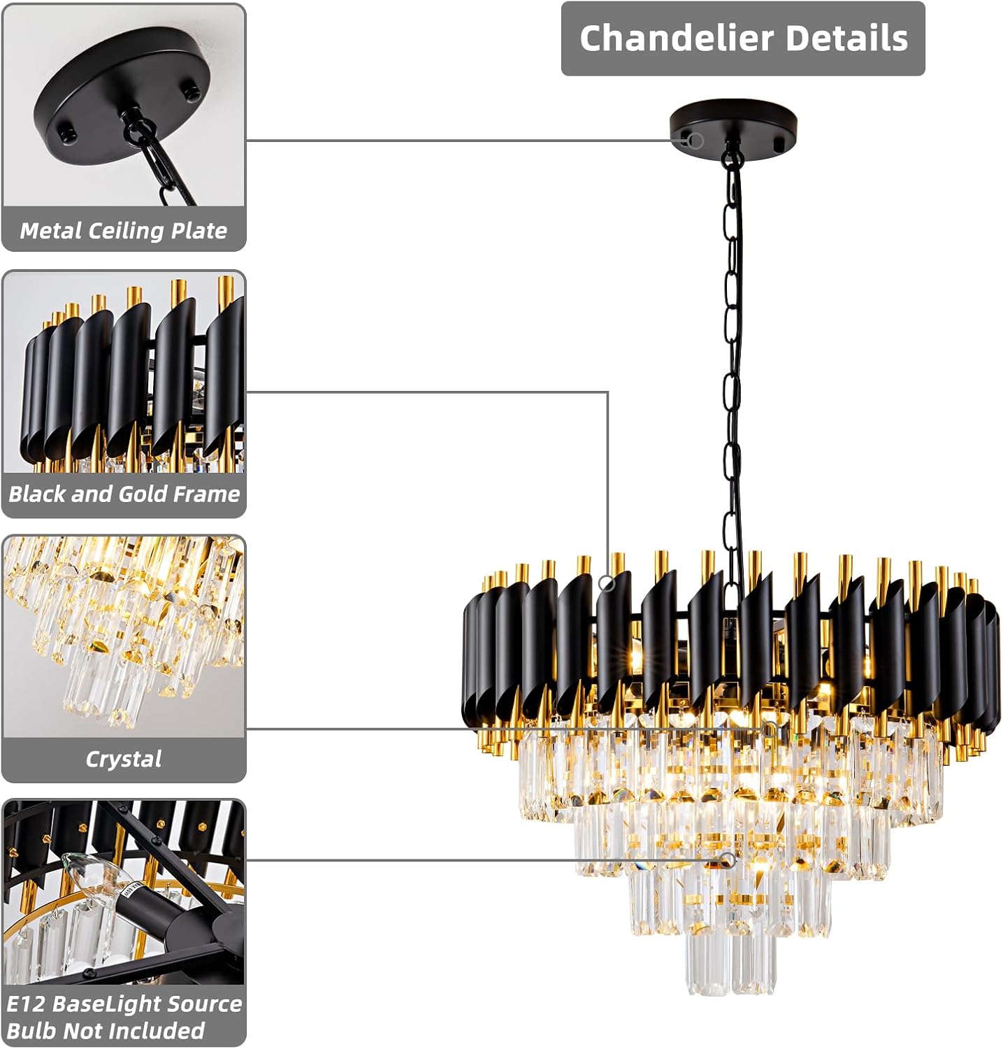 Candelabru Cristal BLACK PANTHER 400mm NEGRU + AURIU / CRISTAL / 40CM Chandeliers Crystal