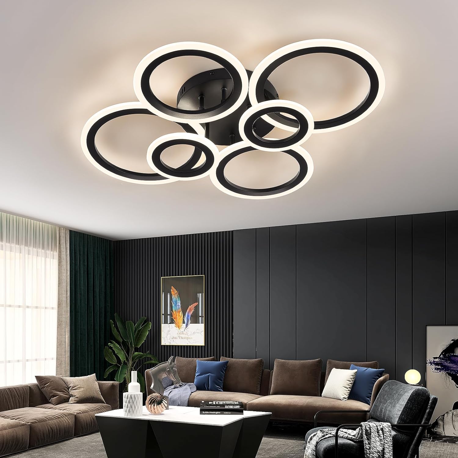 Lustra Led 4 + 2 Circle Maxi Black Smart Echivalent 600W Lighting Fixtures