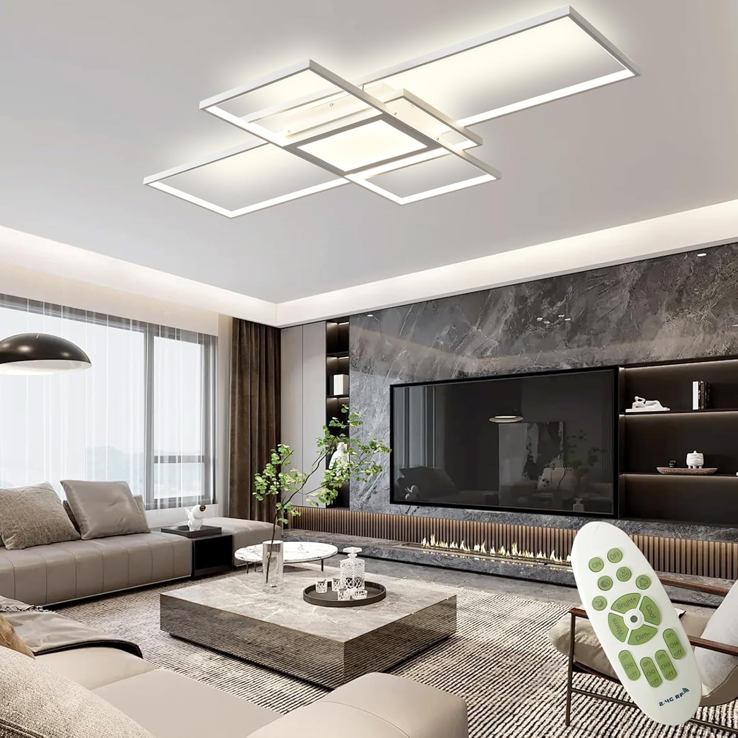 Lustra LED PREMIUM IRVINE Echivalent 800W cu Telecomanda ALBA / 105CM / MINIMALIST DESIGN Lighting Fixtures