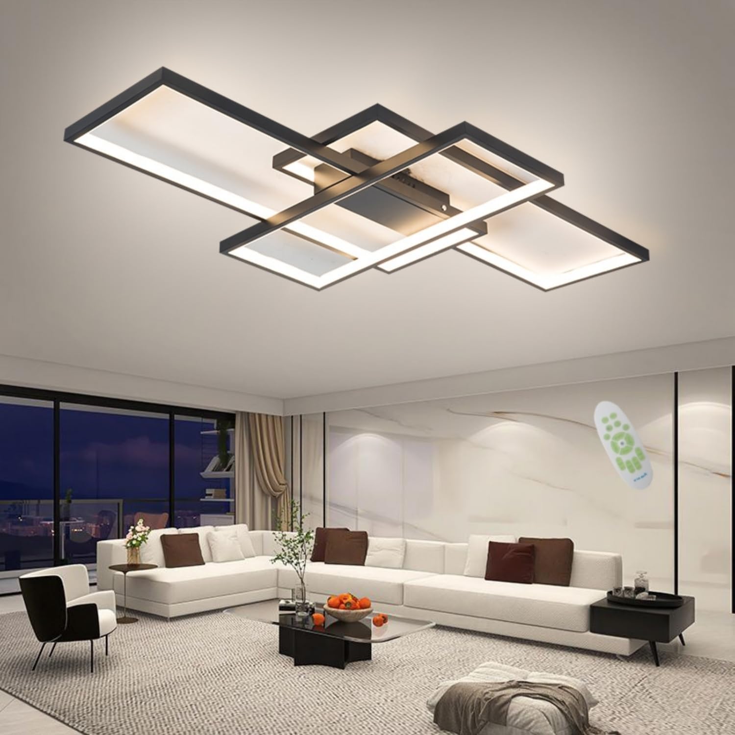 Lustra LED Modern Black Rectangle Echivalent 800W Telecomanda NEAGRA / 100CM / MINIMALIST DESIGN Lighting Fixtures