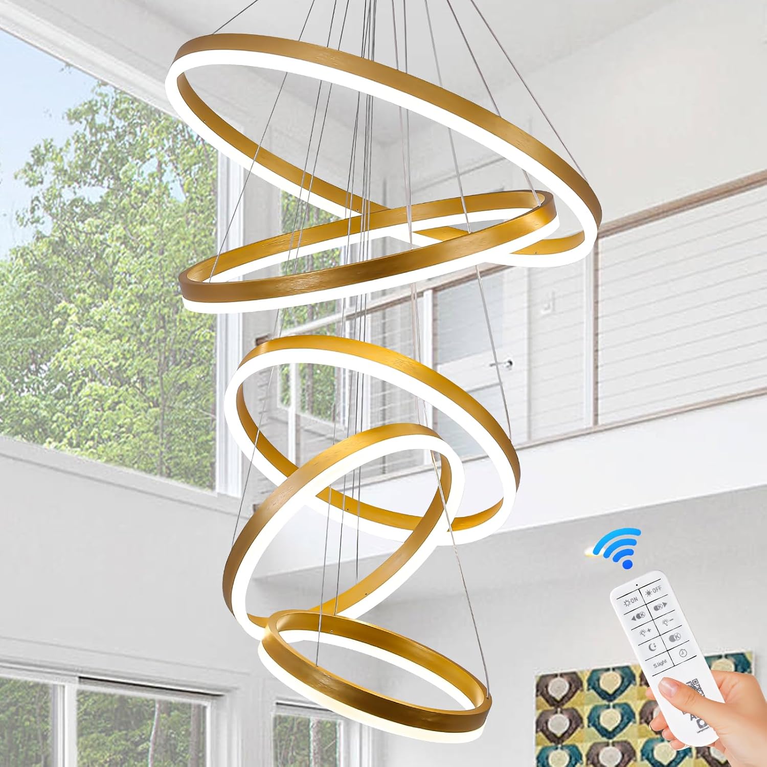 Lustra Led Wonderland Gold 5 Segmente Echivalent 1200W Telecomanda Chandeliers