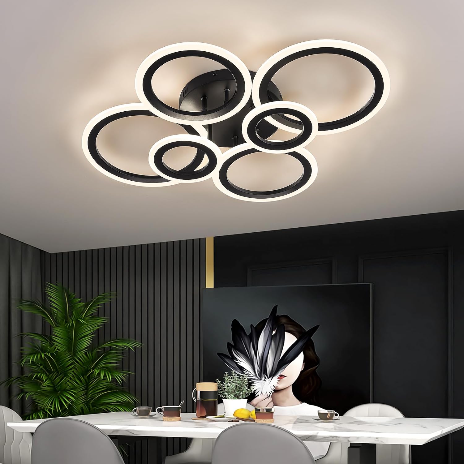 Lustra Led 4 + 2 Circle Maxi Black Smart Echivalent 600W Lighting Fixtures