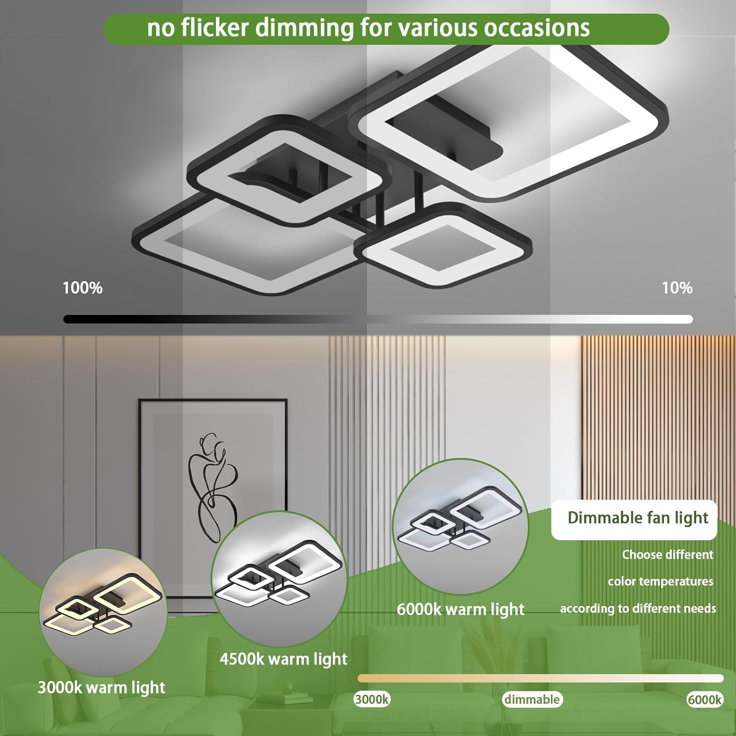 Lustra Led 2 + 2 Square Black Telecomanda Echivalent 500W Lighting Fixtures