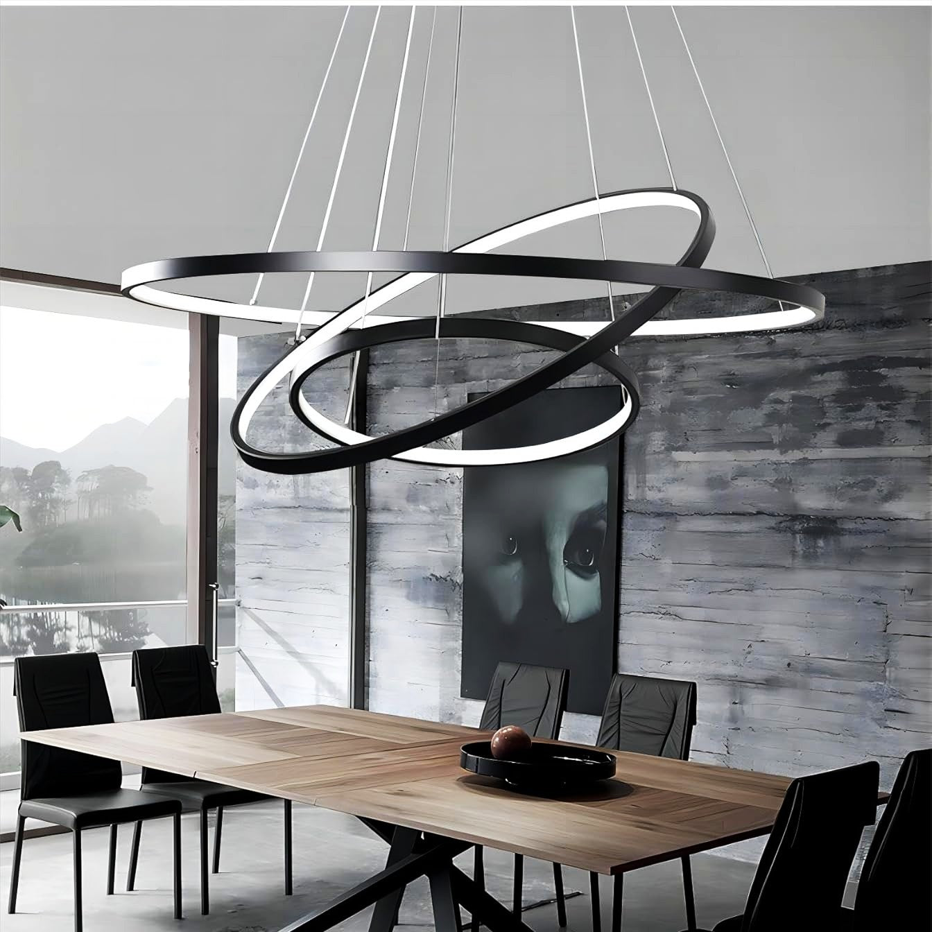 Lustra LED RGB-CCT AARON Black WIZ SMART Echivalent 1000W Telecomanda NEAGRA / 80CM / SUSPENDATE Lighting Fixtures