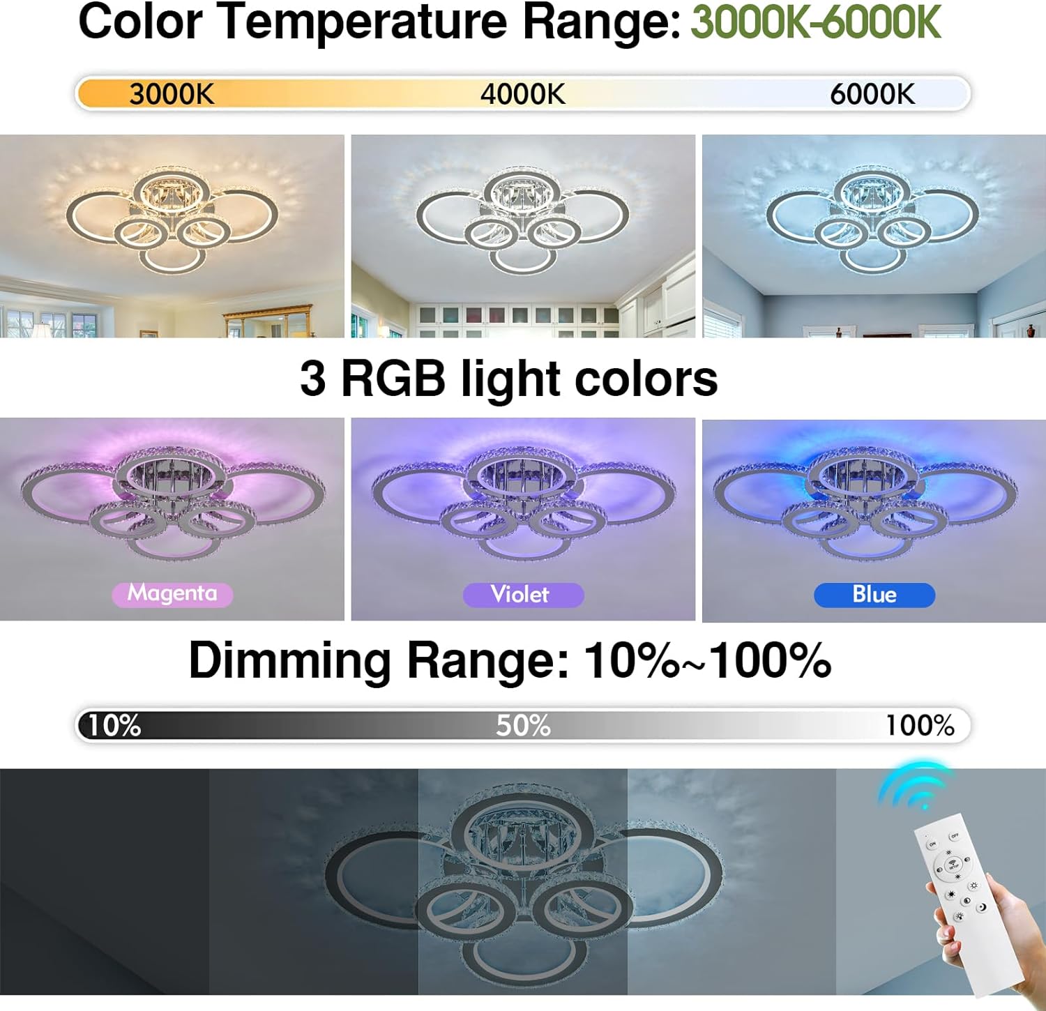 Lustra LED 238W 4+2 CIRCLE Cristal RGB Echivalent 800W
