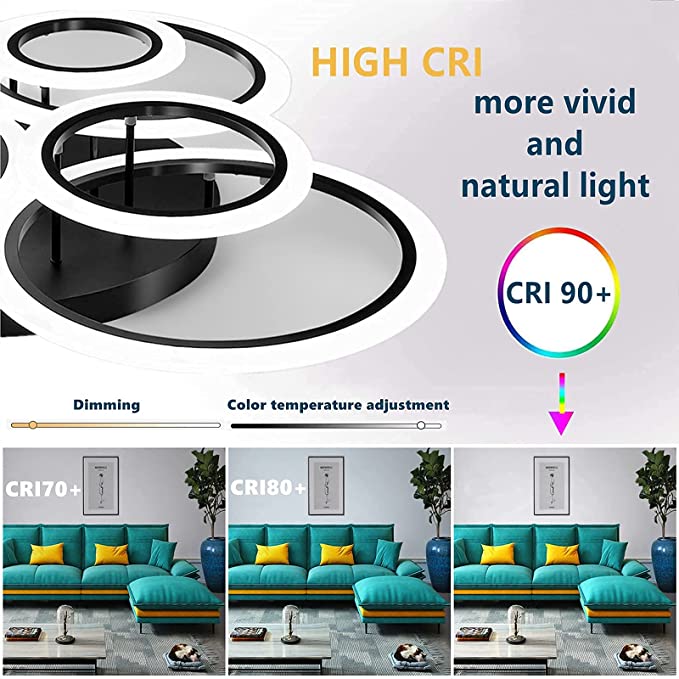 Lustra Led 4 + 2 Circle Maxi Black Design Telecomanda Echivalent 600W Lighting Fixtures