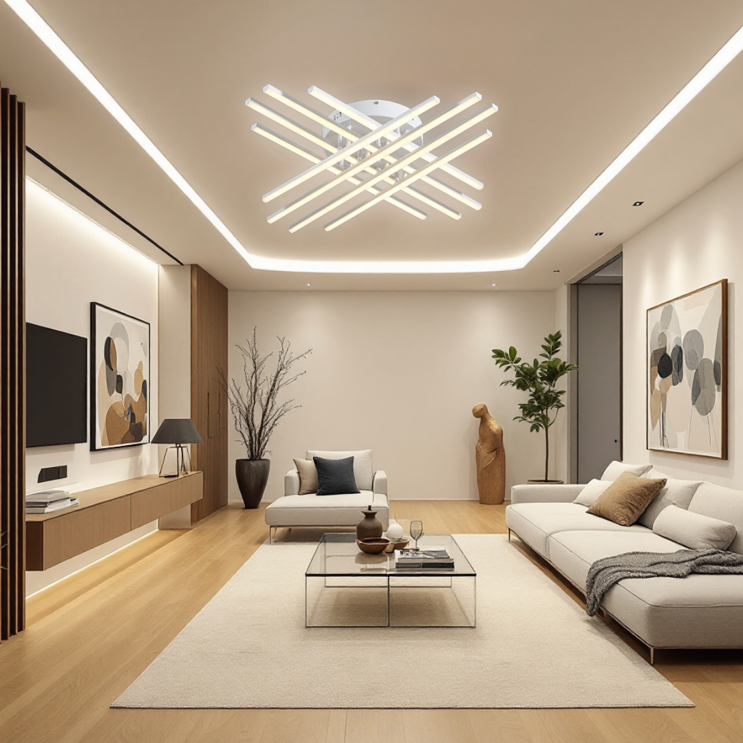 Lustra LED 8 Modern LINES White Echivalent 400W Telecomanda WT-7021-8C ALBA / 72CM / MINIMALIST DESIGN Lighting Fixtures