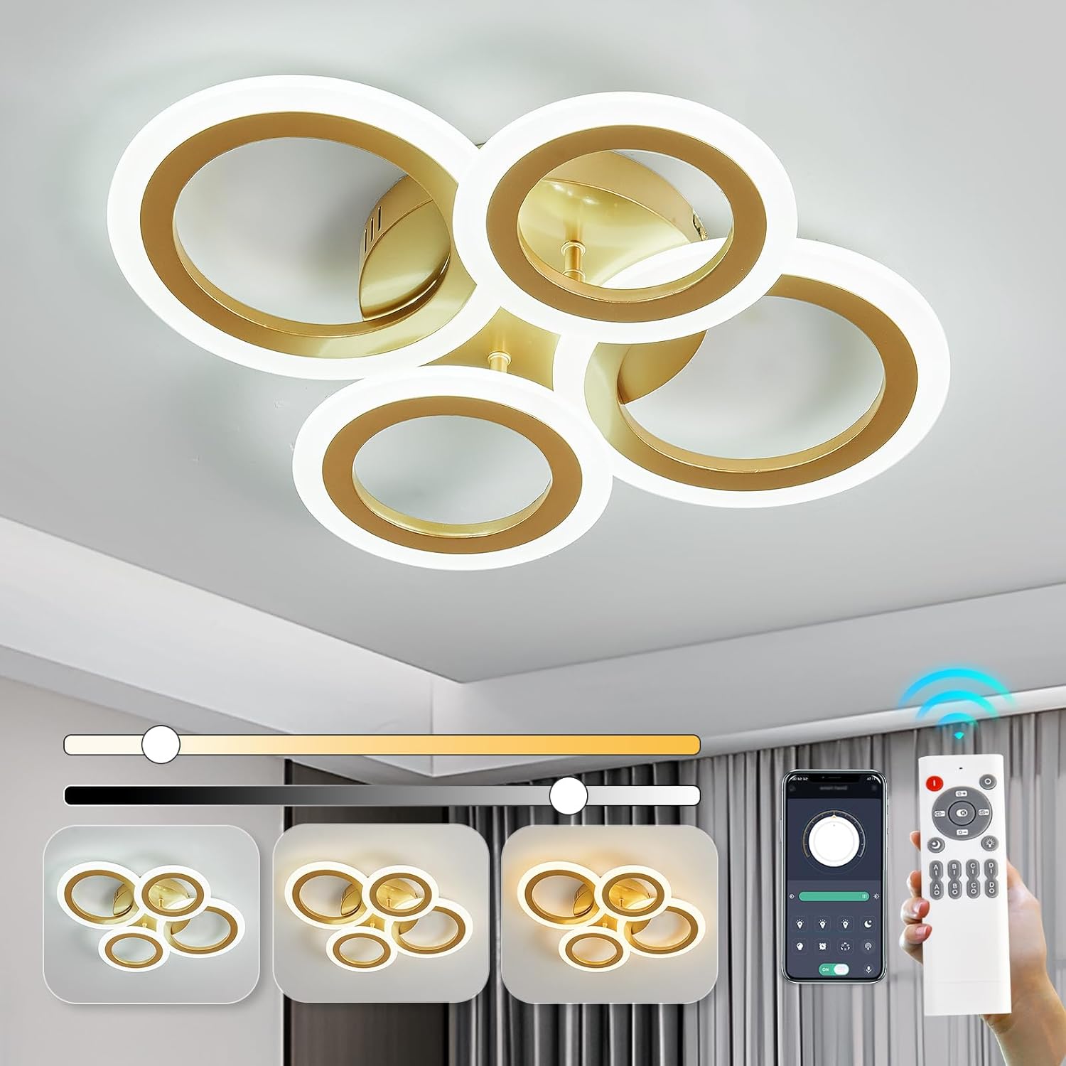 Lustra Led 2 + 2 Circle Gold Luxury Telecomanda Echivalent 400W Lighting Fixtures