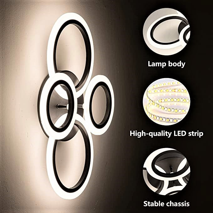 Lustra LED 84W 2+2 CIRCLE BLACK Echivalent 400W Telecomanda