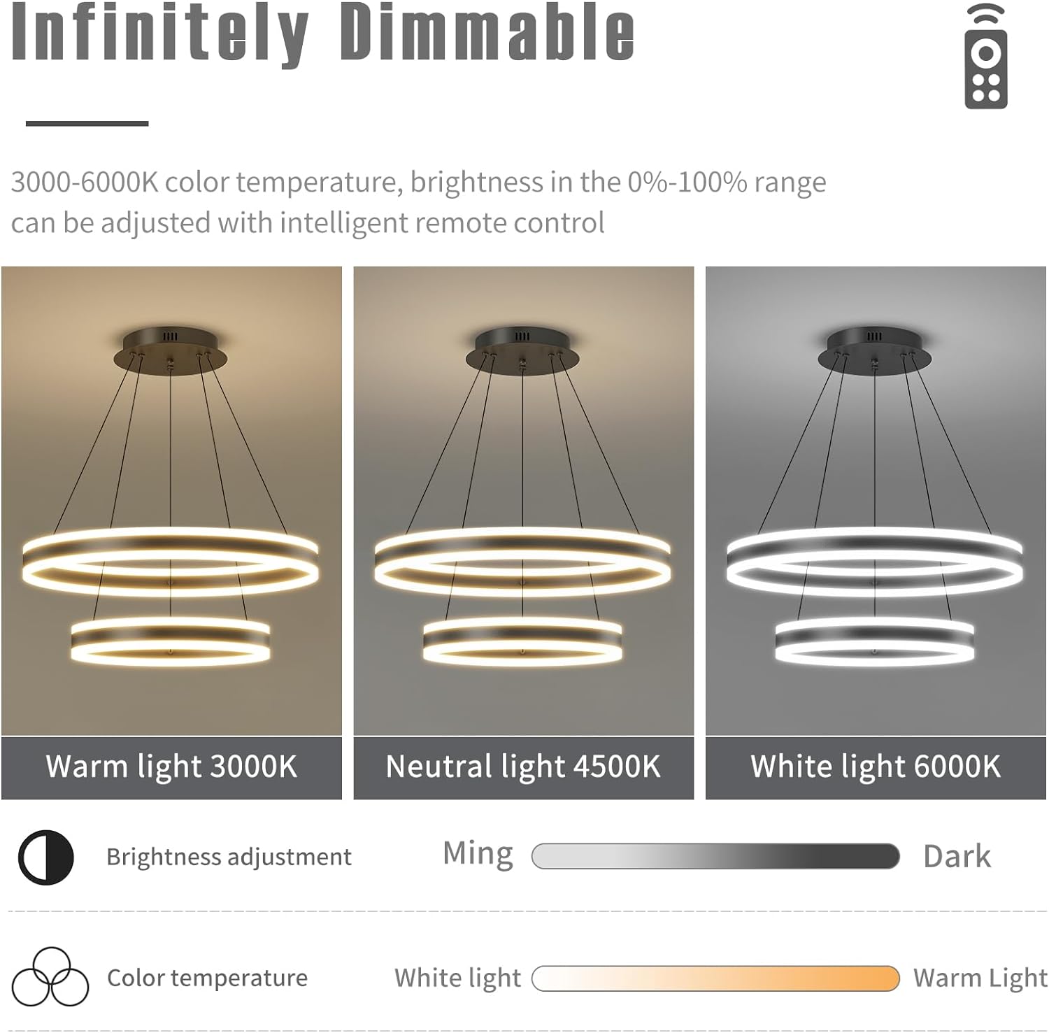 Lustra Led 204W King Black 2 Segmente Telecomanda Lighting Fixtures