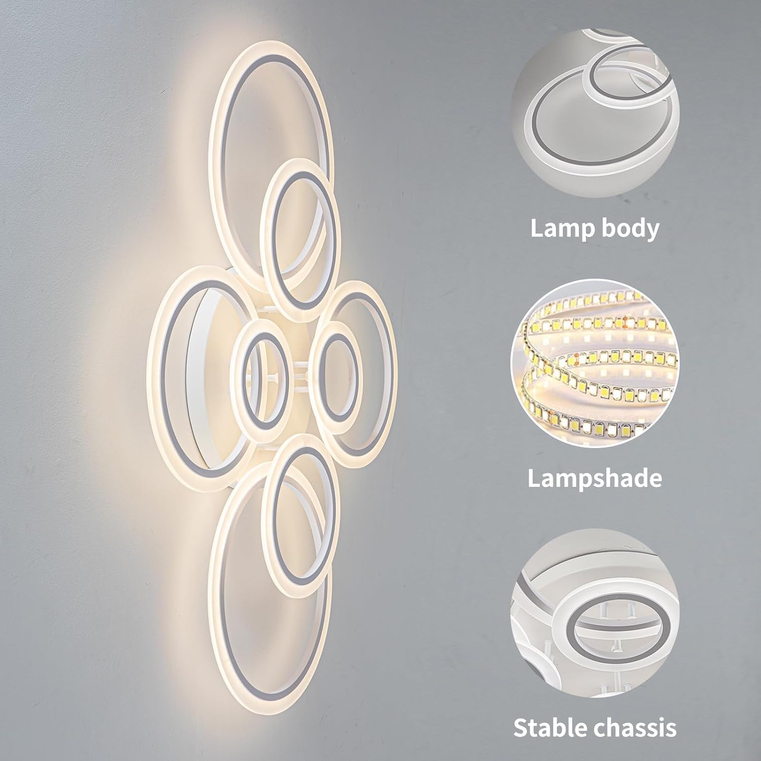 Lustra LED CIRCLE 4+4 GIGANT Design Alba Telecomanda Echivalent 1000W
