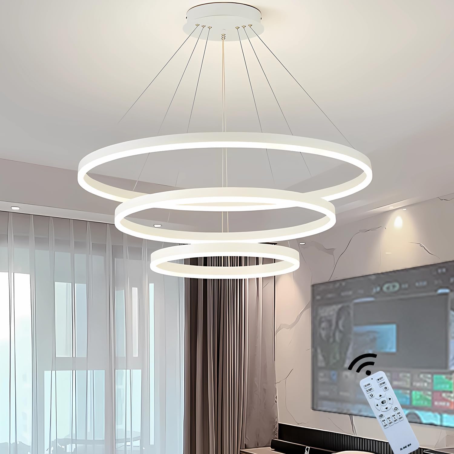 Lustra Led 154W Wonderland Alba 3 Segmente Telecomanda Lighting Fixtures