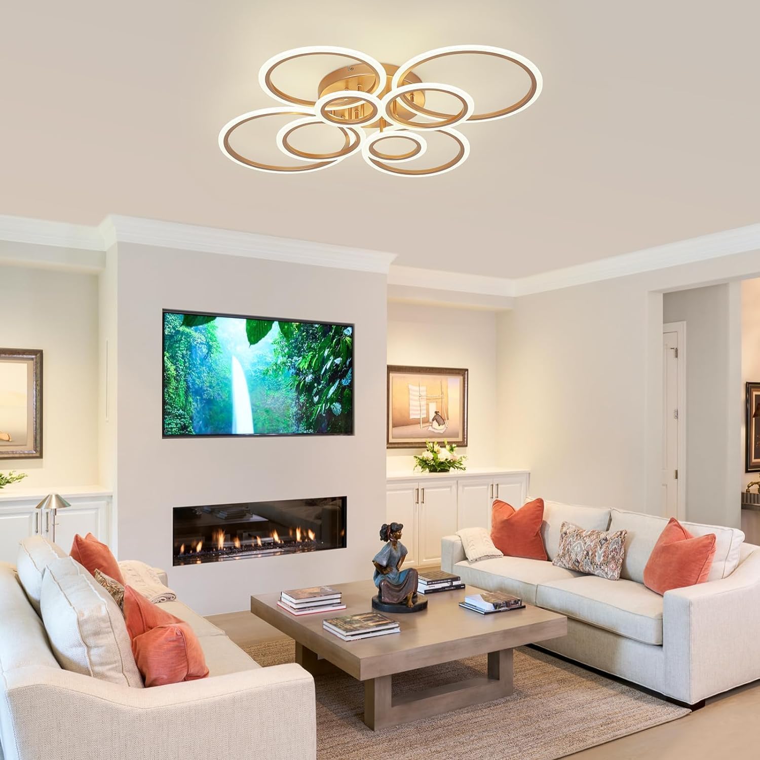 Lustra LED Circle 4 + 4 Gigant Gold Echivalent 1000W Telecomanda NEAGRA / 100CM / CIRCLE DESIGN Lighting Fixtures