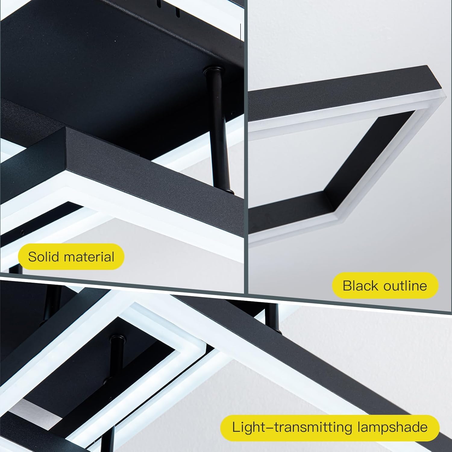 Lustra Led 3 Rectangular Shape Black Echivalent 300W Telecomanda Lighting Fixtures