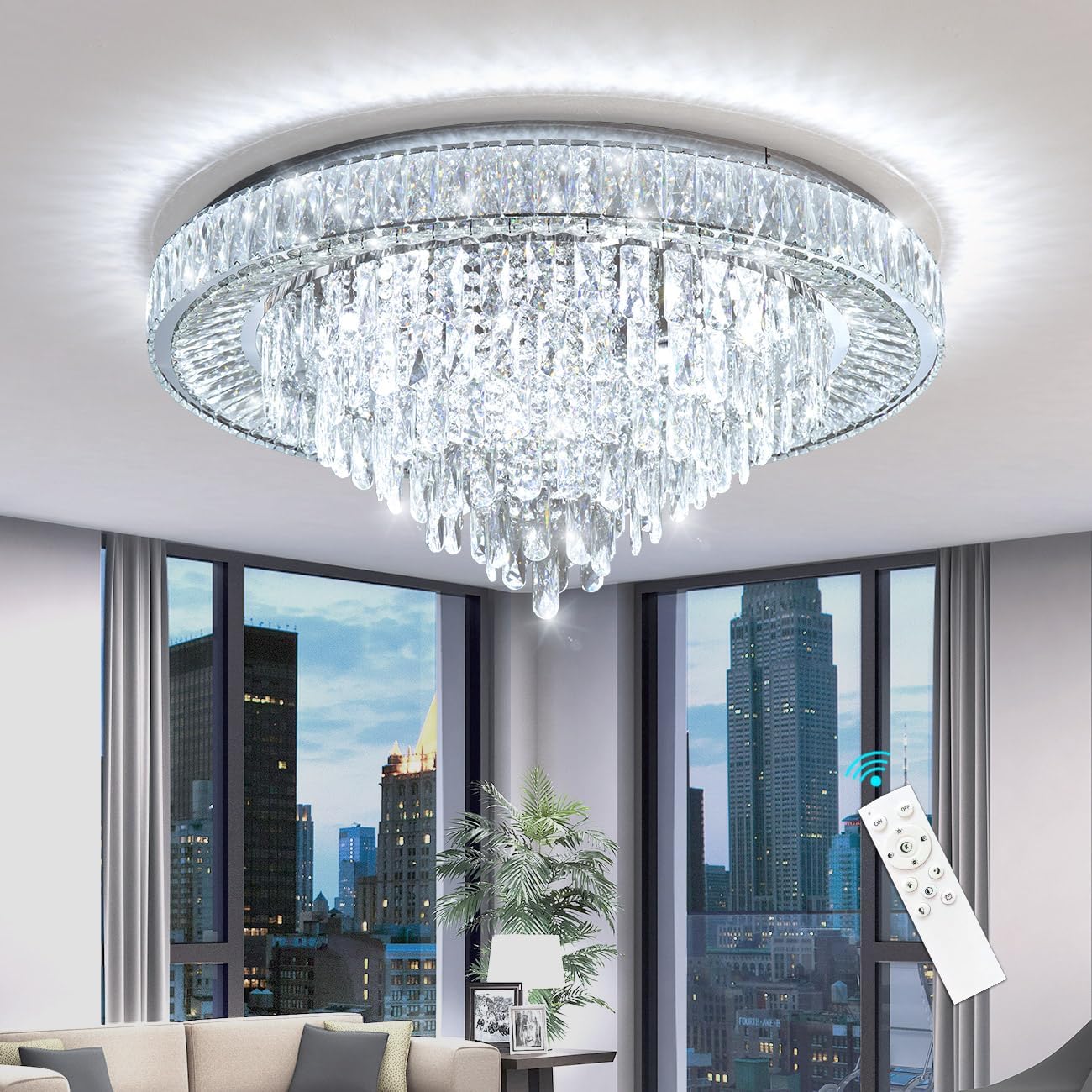 Lustra LED Cristal Aplicata Royal Round Telecomanda Echivalent 700W CHROME / 50CM / CRISTAL Chandeliers