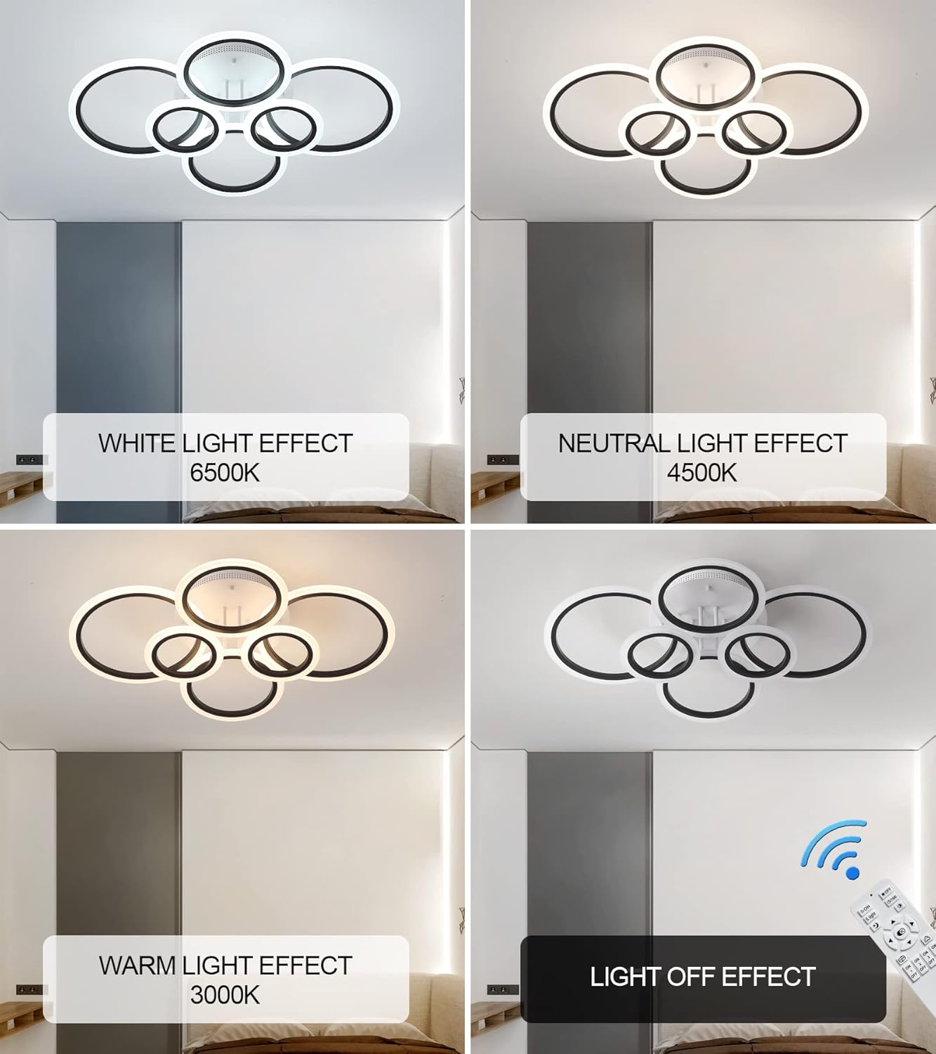 Lustra Led 4 + 2 Circle Maxi Alb + Negru Smart Echivalent 600W Lighting Fixtures