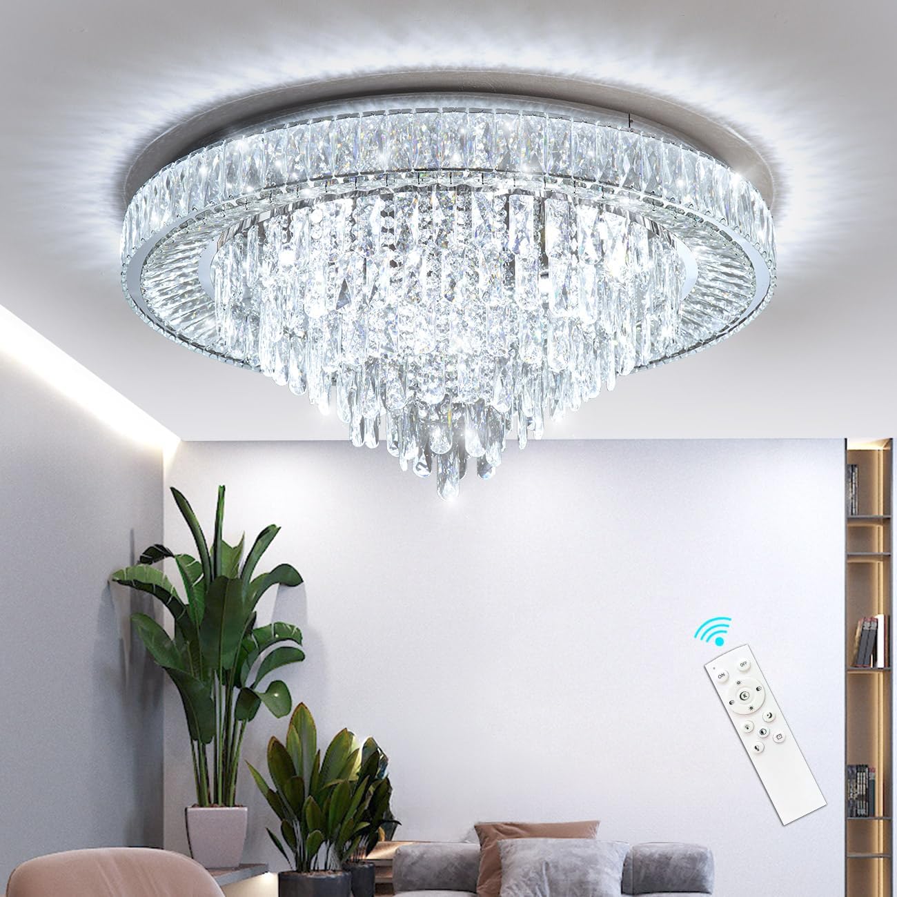 Lustra LED Cristal Aplicata Royal Round Telecomanda Echivalent 700W CHROME / 50CM / CRISTAL Chandeliers