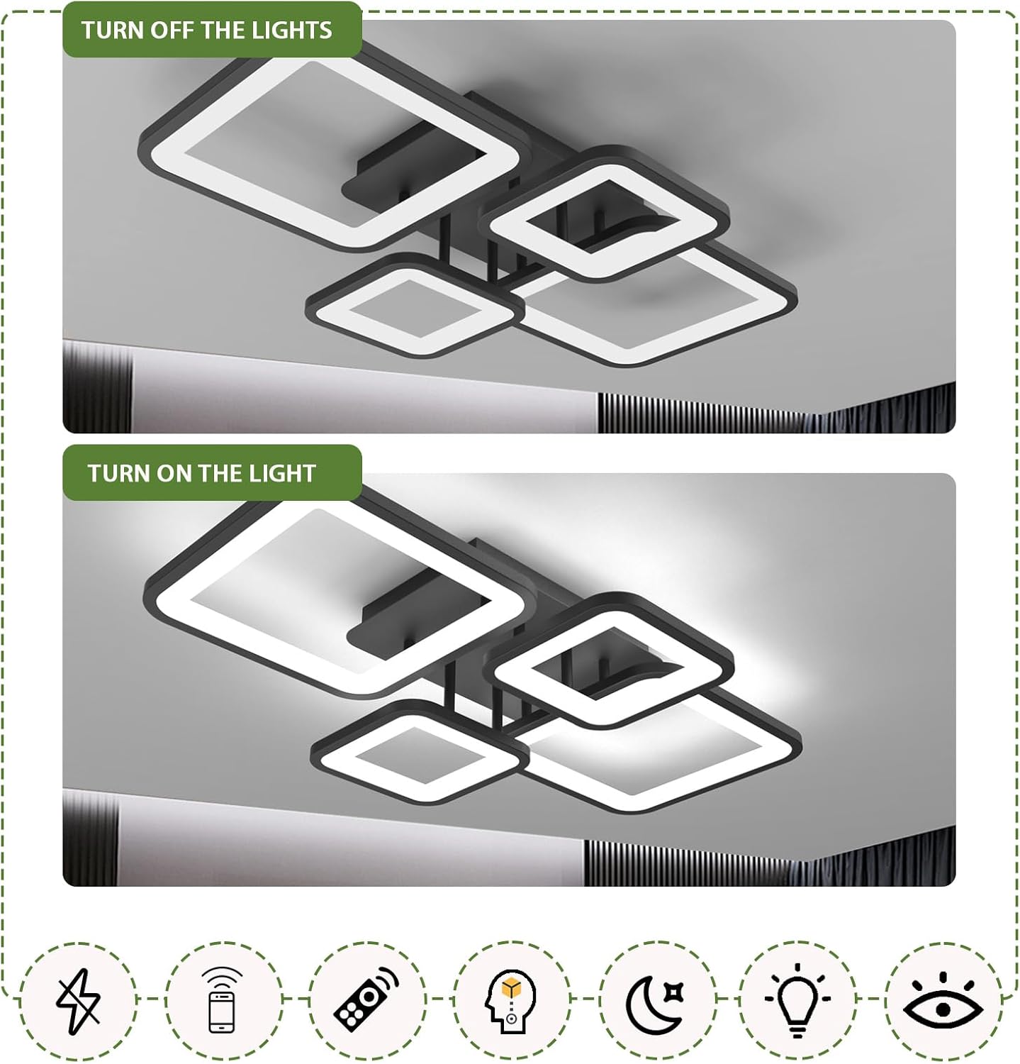 Lustra LED 2+2 SQUARE BLACK Telecomanda Echivalent 500W