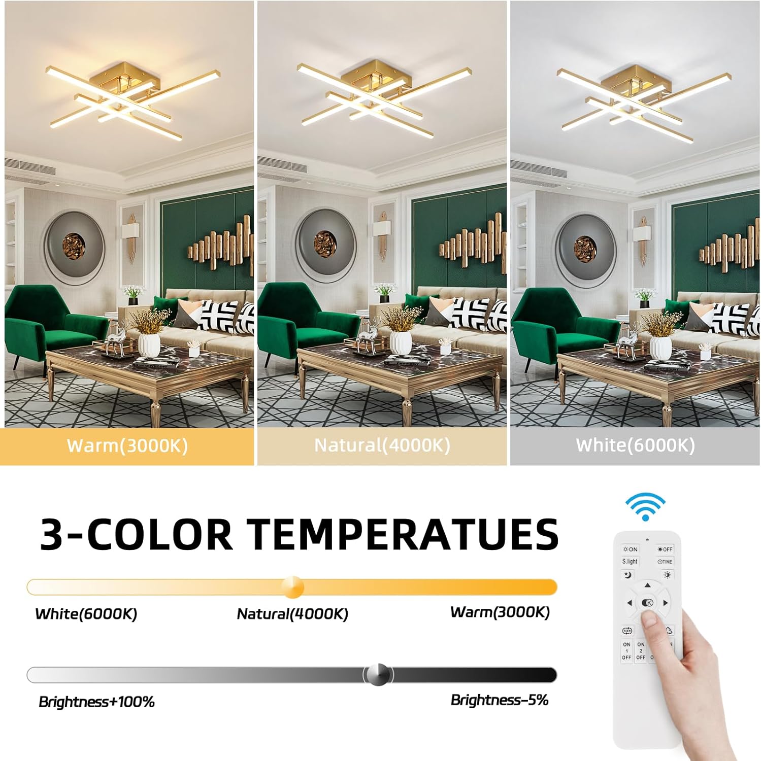 Lustra LED 4 Mini LINES Gold Echivalent 200W Telecomanda