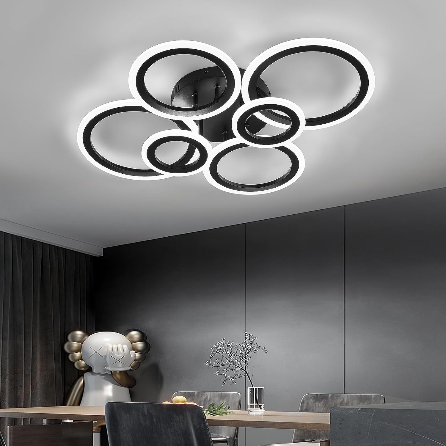 Lustra Led 4 + 2 Circle Maxi Black Smart Echivalent 600W Lighting Fixtures