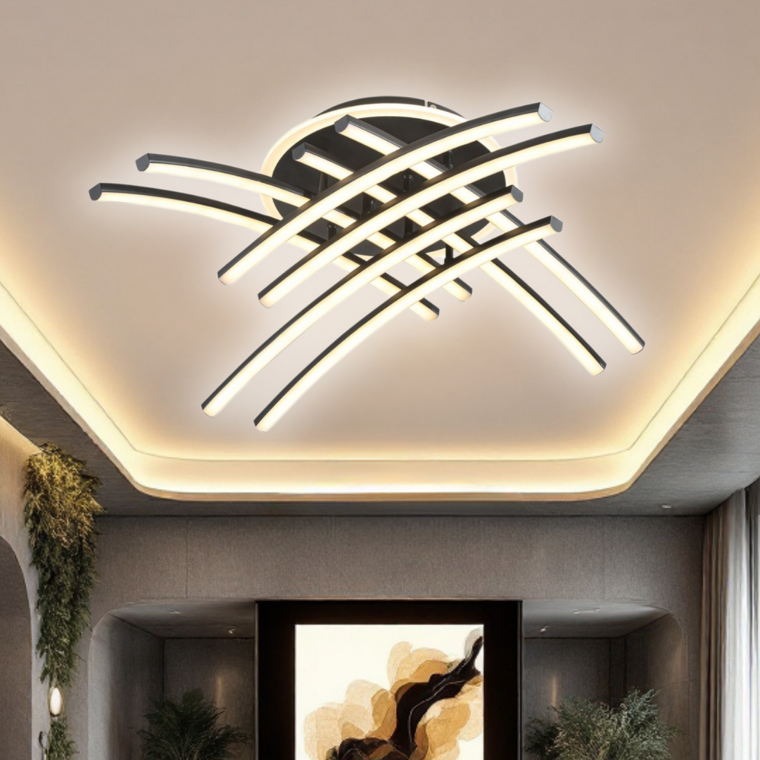 Lustra LED 8 Modern LINES Black Echivalent 400W Telecomanda BK-7023-8C NEAGRA / 69CM / MINIMALIST DESIGN Lighting