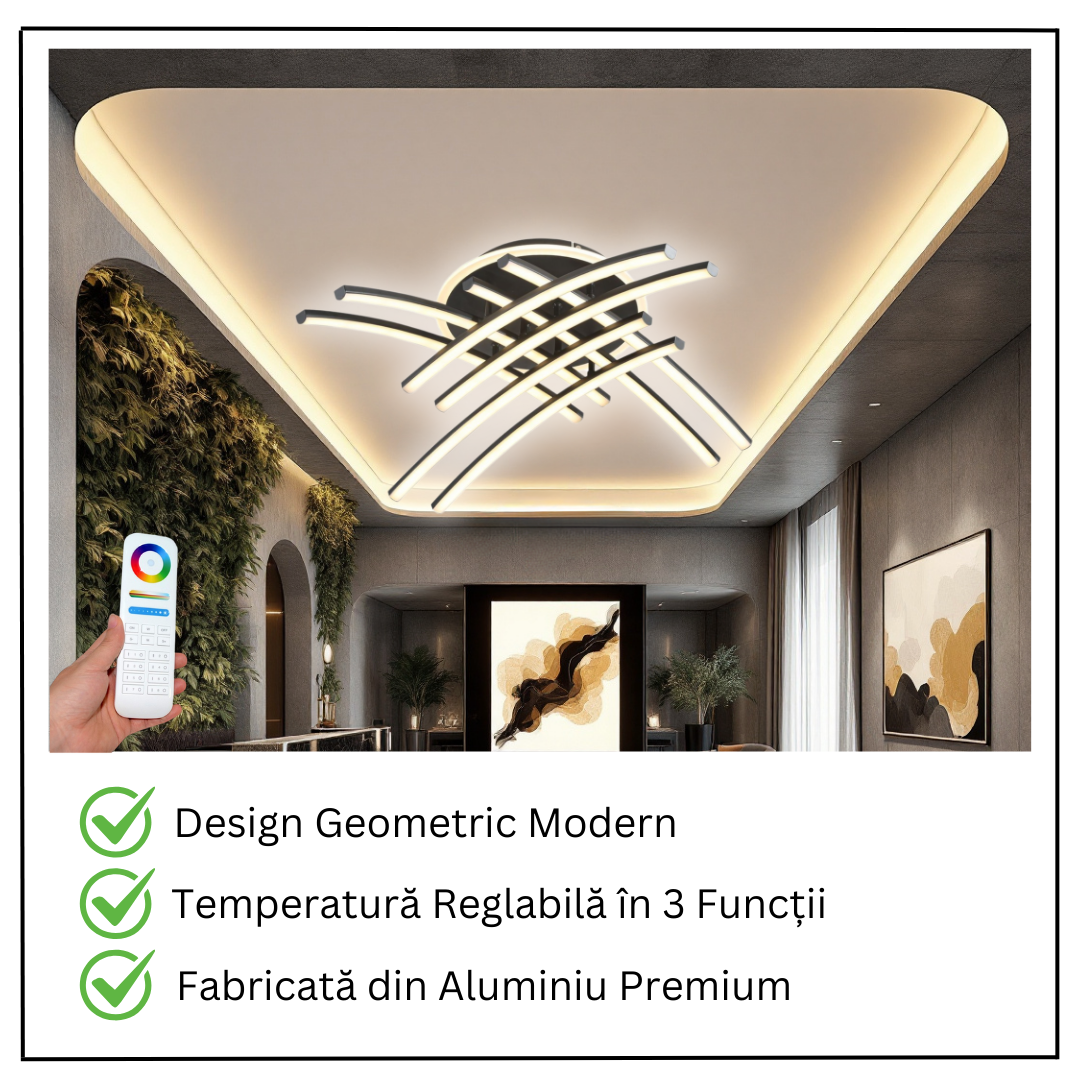 Lustra LED 8 Modern LINES Black Echivalent 400W Telecomanda BK-7023-8C NEAGRA / 69CM / MINIMALIST DESIGN Lighting