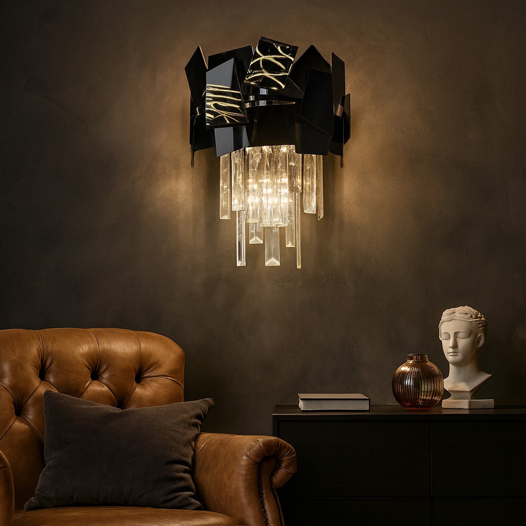 Aplica Perete Cristal Modern Troy Negru Lucios Wall Light Fixtures