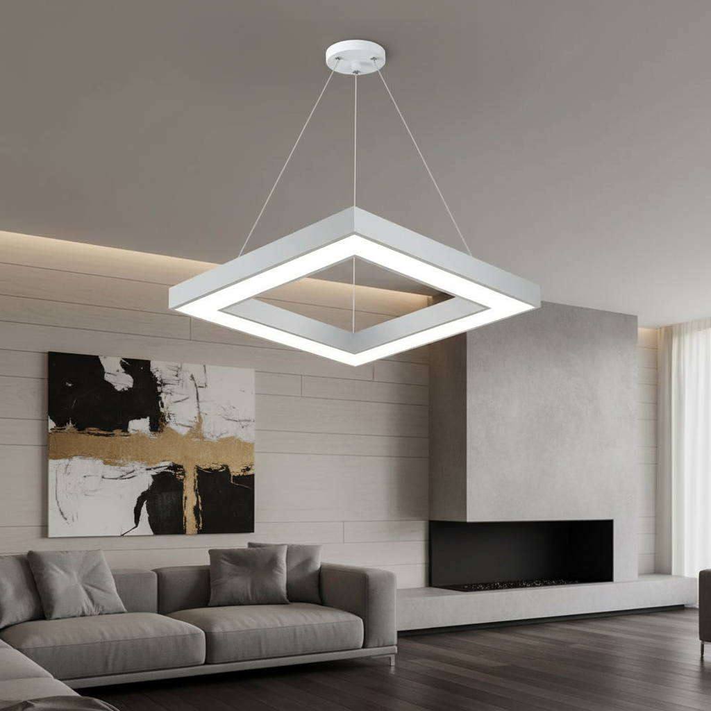 Lustra LED Suspendata RENZO Square White Telecomanda Echivalent 300W