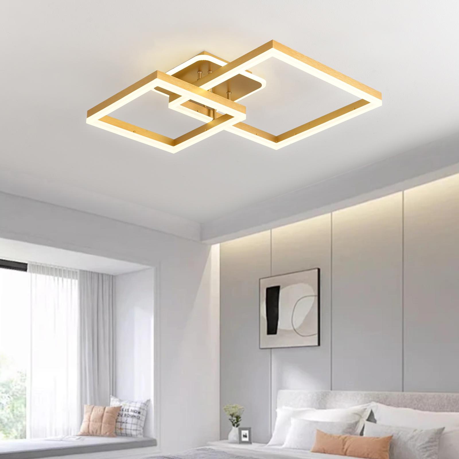 Lustra Led Two Square Gold Echivalent 600W Telecomanda Lighting Fixtures
