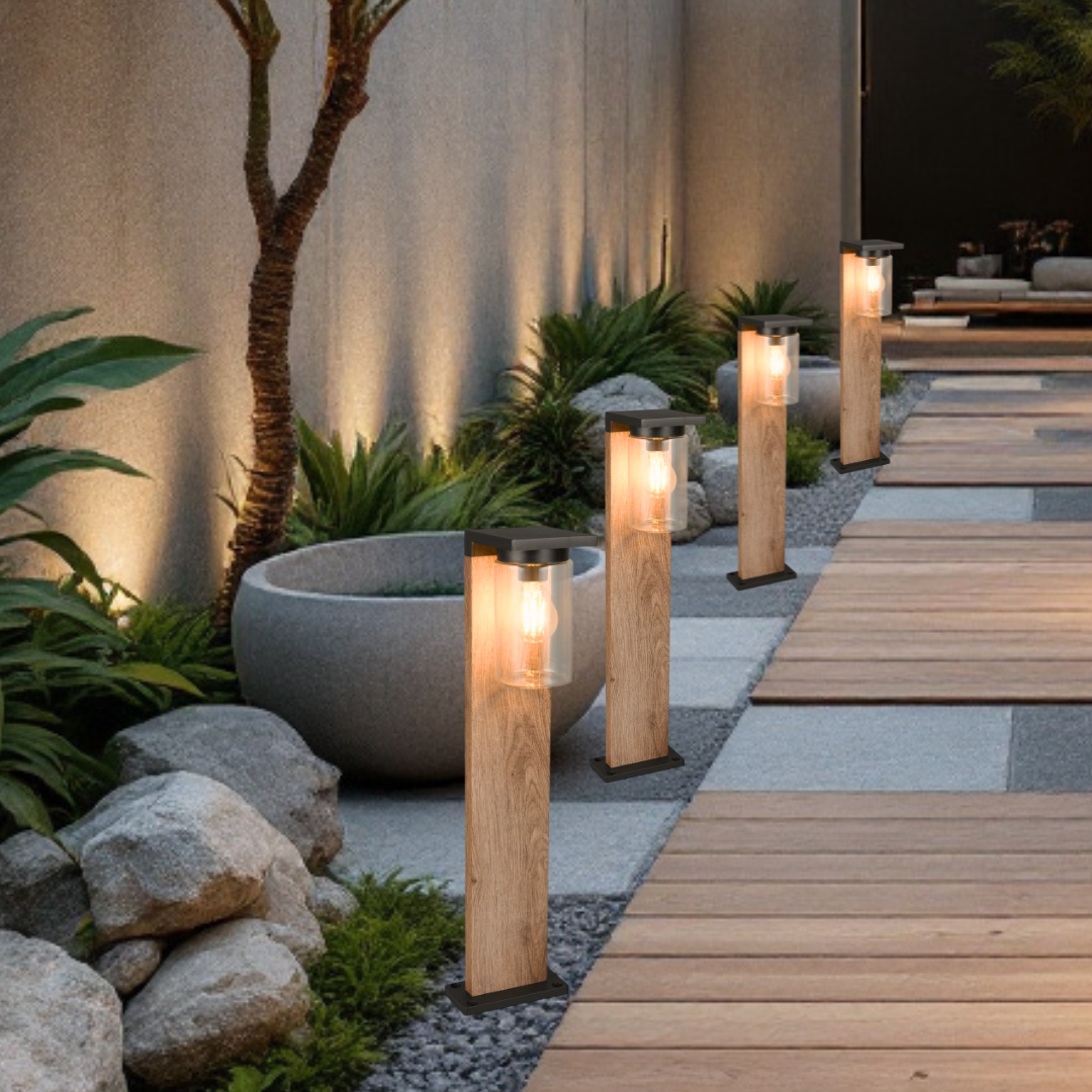 Stalp Ornamental cu Senzor Finisaj Stil Lemn 65CM GARDEN POLE