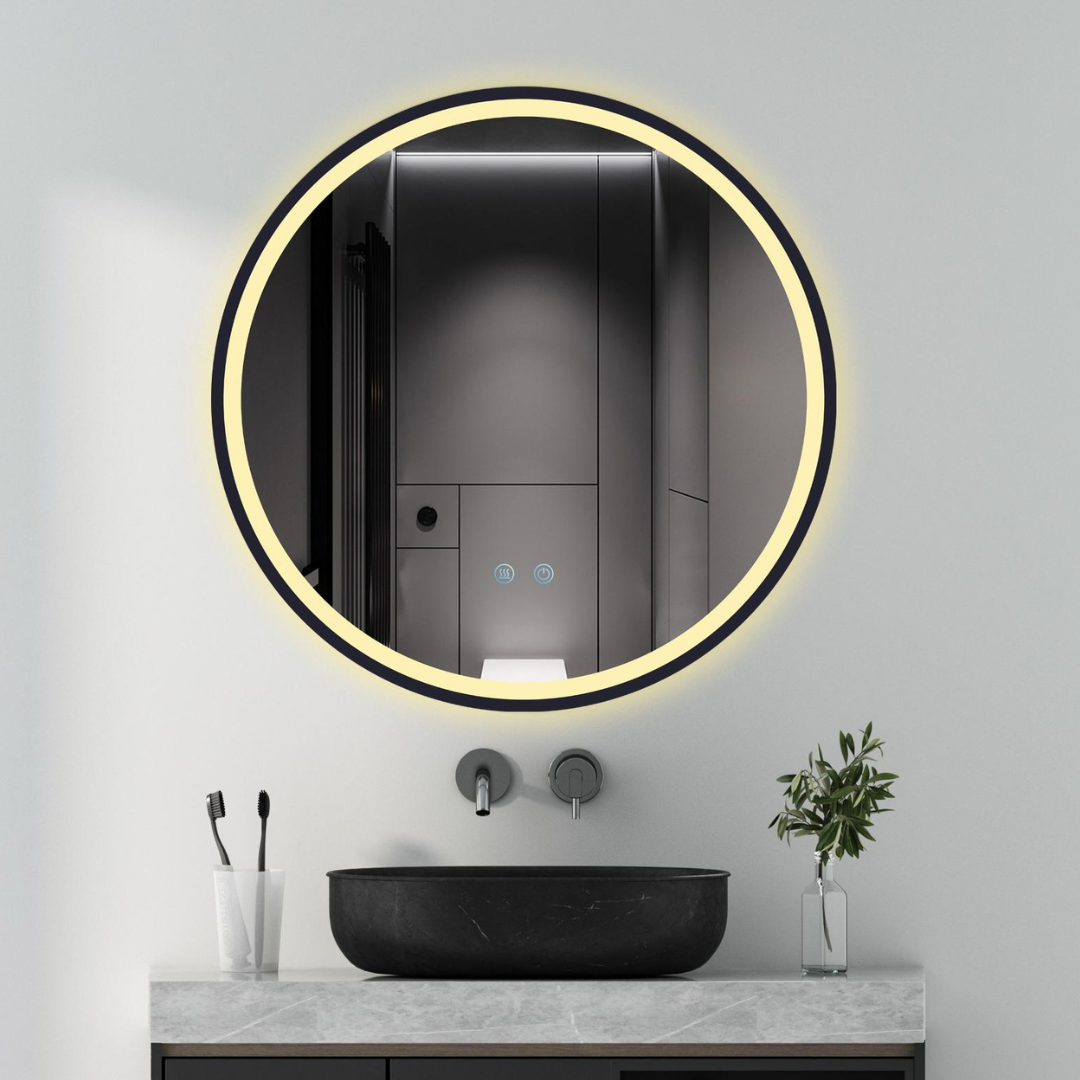 Oglinda Rotunda Neagra Dezaburire Touch 3 Lumini NEAGRA / 60CM LED MIRROR