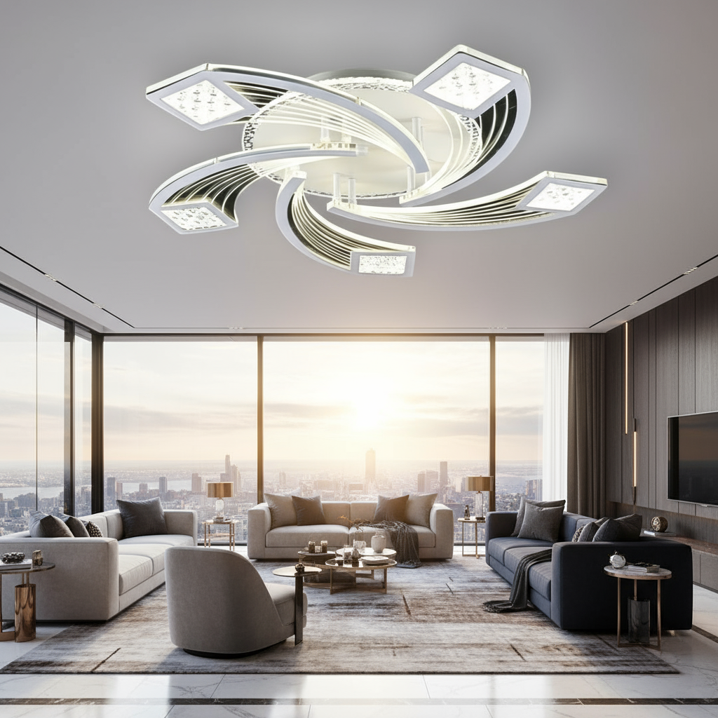 Lustra LED Aplicata AYRA Silver Echivalent 300W Telecomanda Lighting Fixtures