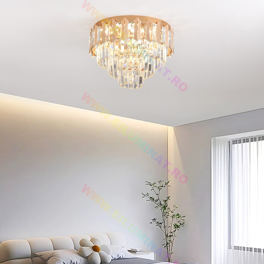 Lustra Led Gold Shine Cristal Echivalent 400W Montaj Aplicat/Suspendat Lighting Fixtures